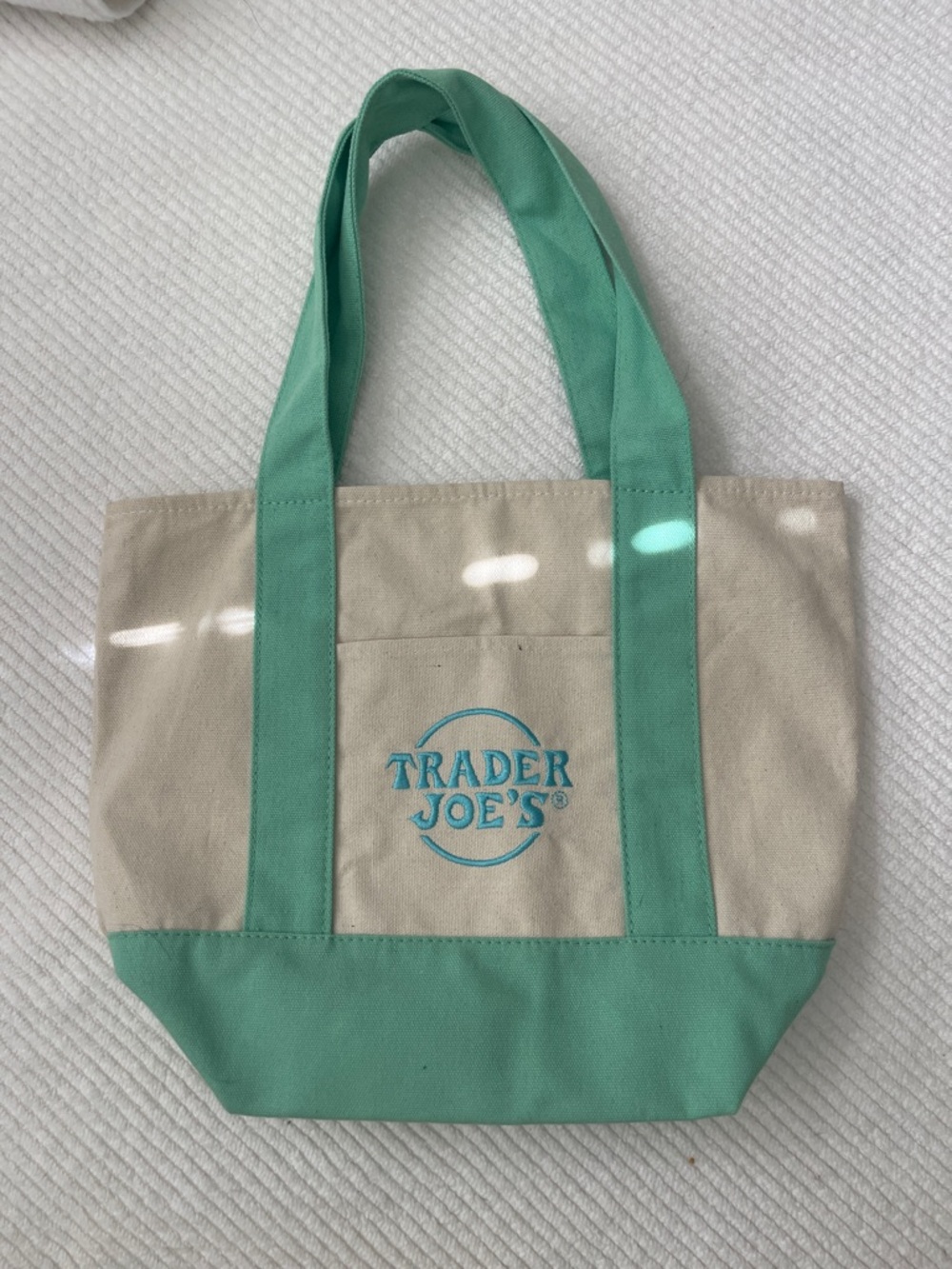Trader Joe's Cream and Mint Green Canvas Tote